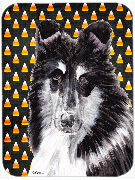 Caroline's Treasures Halloween Candy Corn Collie Glass Cutting Board