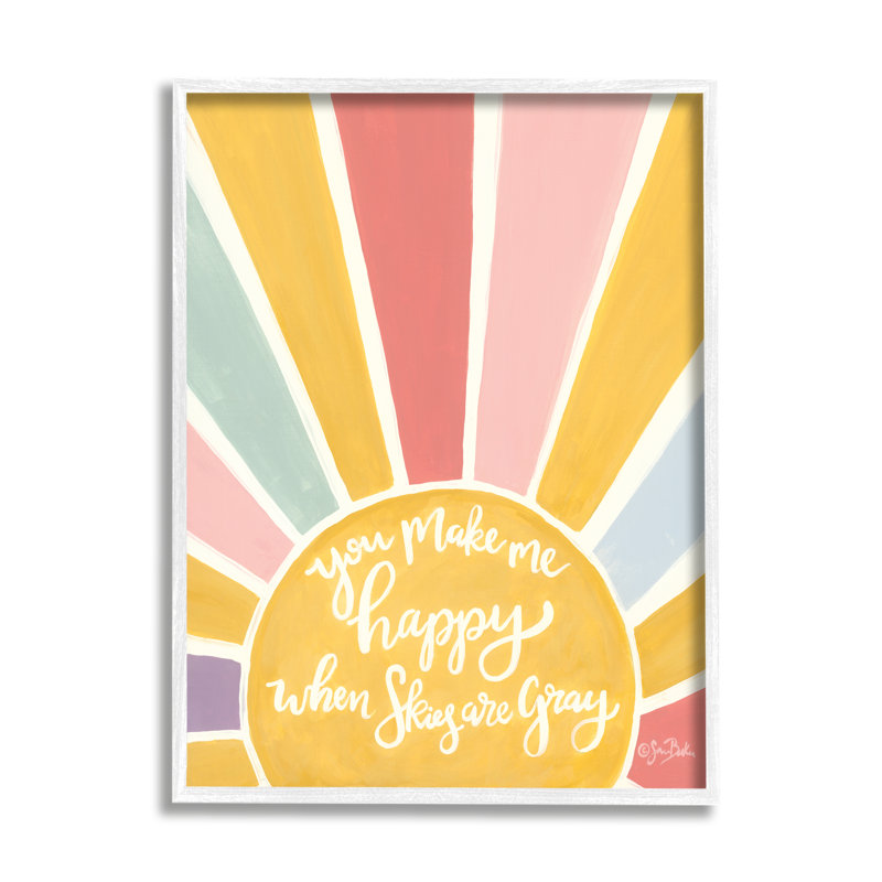 "You Make Me Happy" jaune rayé, art textuel Calligra sur un panneau de fibres à densité moyenne, L 24 po x H 30 po