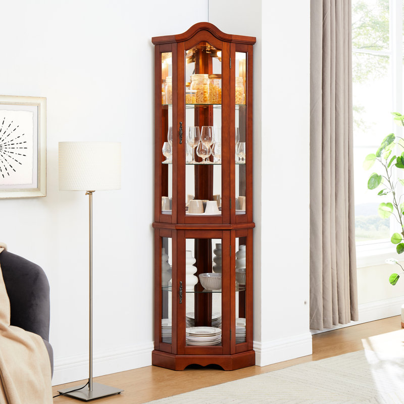 Vitrine de coin lumineuse - étagère lumineuse en noyer