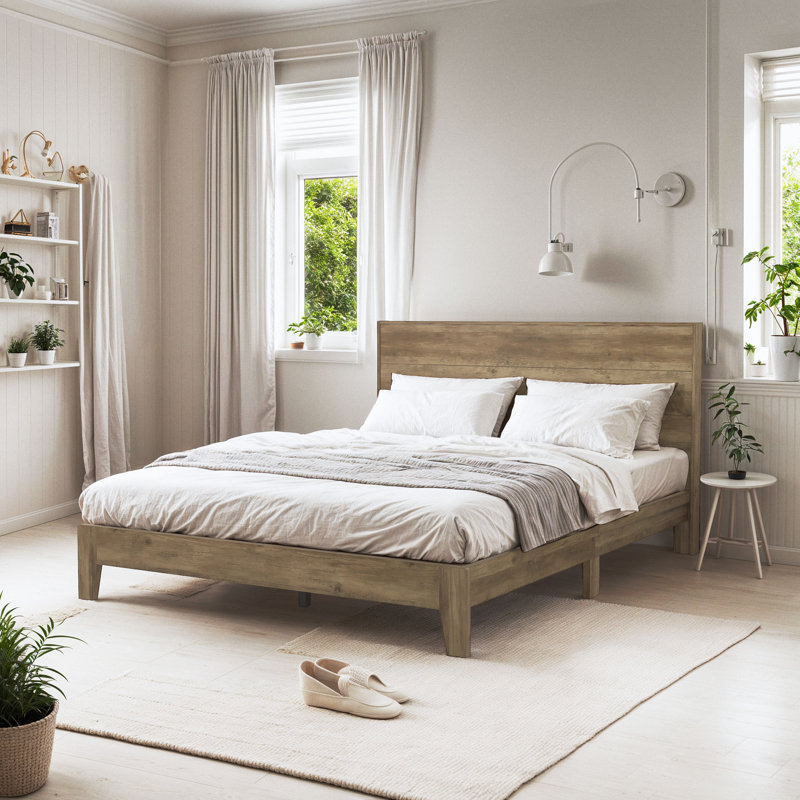 Allyannah Levison Platform Bed With Headboard, Queen, Knotty Oak