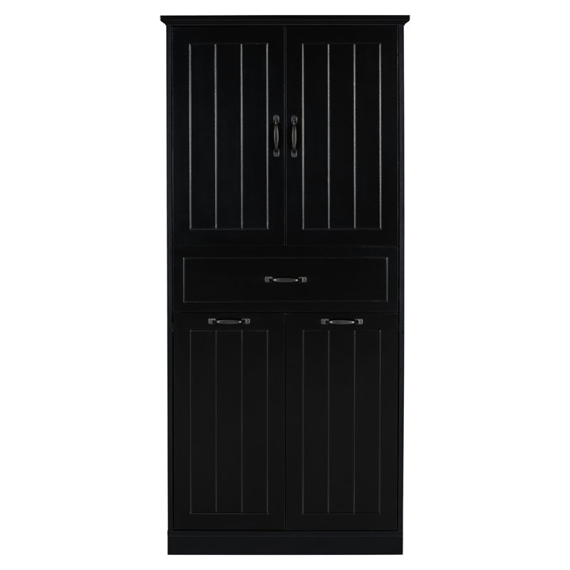 Bathroom Storage With 2 Laundry - Black Finish & User- Design Cabinet Doors Drawer, Black