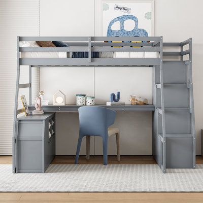 Full Size Loft Bed With 7 Drawers 2 Shelves And Desk by Harriet Bee