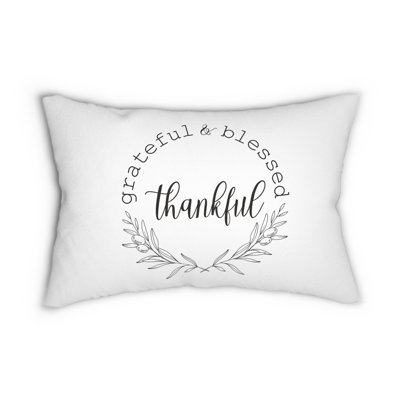 Grateful Thankful Blessed Decorative Throw Pillow – Inspirational Typography Text Accent Lumbar Cushion for Home Décor