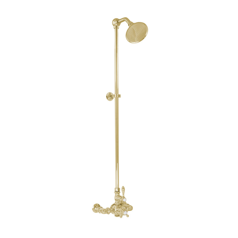 Exposed Thermostatic Shower System 60" Wall Mounted with 1.75 GPM Lever/Cross Handles, Supercoat Brass