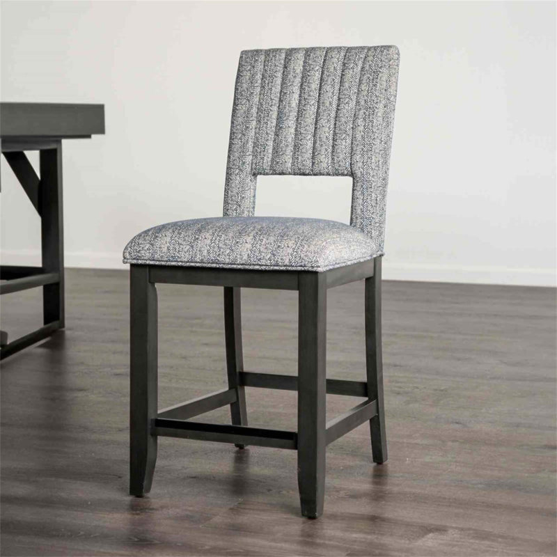 Chaise à hauteur de comptoir 2 pièces de style transitionnel avec siège et dossier rembourrés, finition grise pour les salles à manger modernes