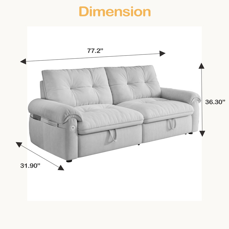 Un canapé-lit convertible de 77 pouces et une pièce 2-en-1 convenant à la fois pour s'asseoir et se coucher. Fabriqué en tissu semblable à un nuage