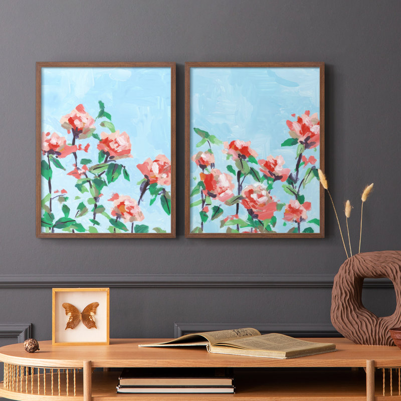 «Rose Garden Sky I», reproduction encadrée de qualité supérieure - prête à être accrochée - aucun clou requis - aucun clou requis