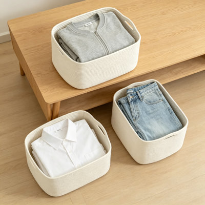Large Storage Baskets For Shelves, Woven Cotton Rope Bins For Baby Nursery Organization, Book Toy Towel Organizer, 3 Packs