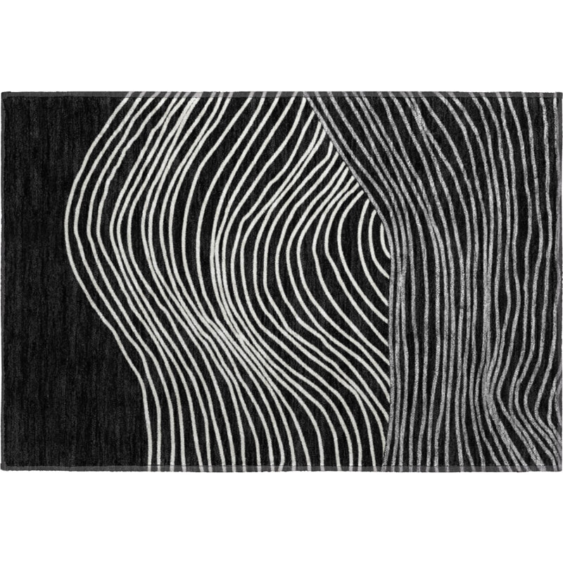 Premium Machine Washable Mayfield AMF2350 Stripes Rug, 2'6" x 3'10", Black