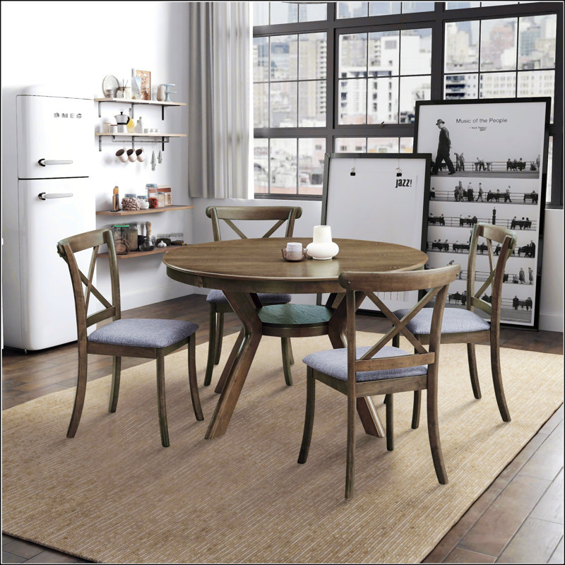 Table de salle à manger ronde en bois d'hévéa 47,24 po, Chêne