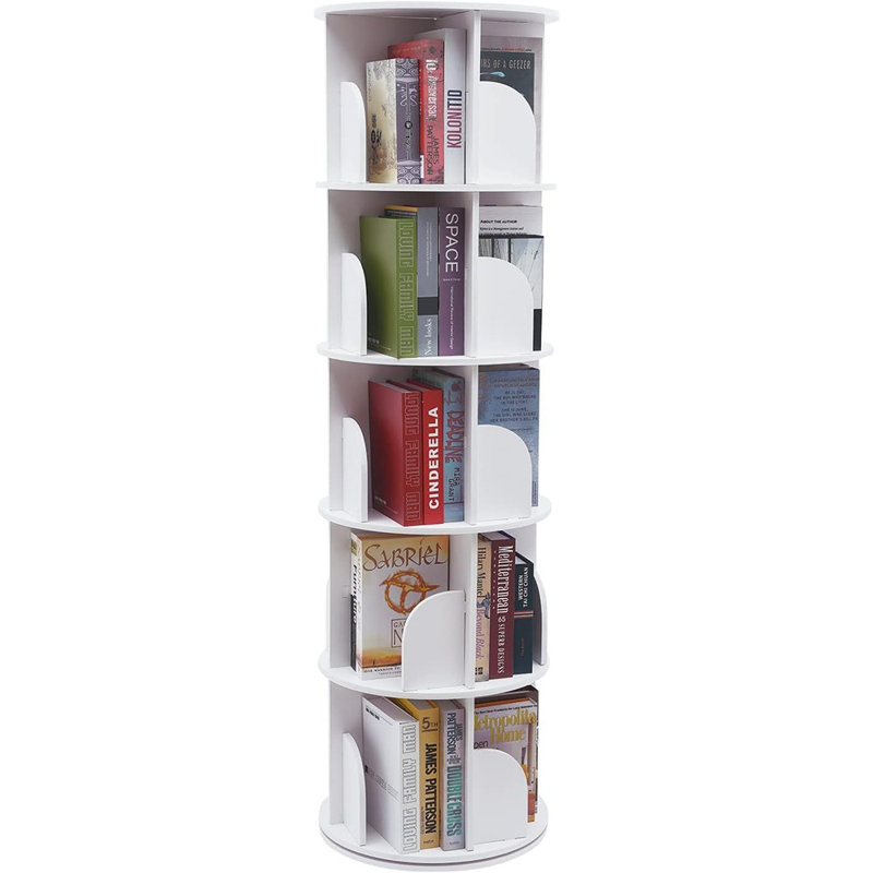 Grande bibliothèque rotative à 5 niveaux avec rotation à 360 ° pour la chambre à coucher - Blanc, Blanc