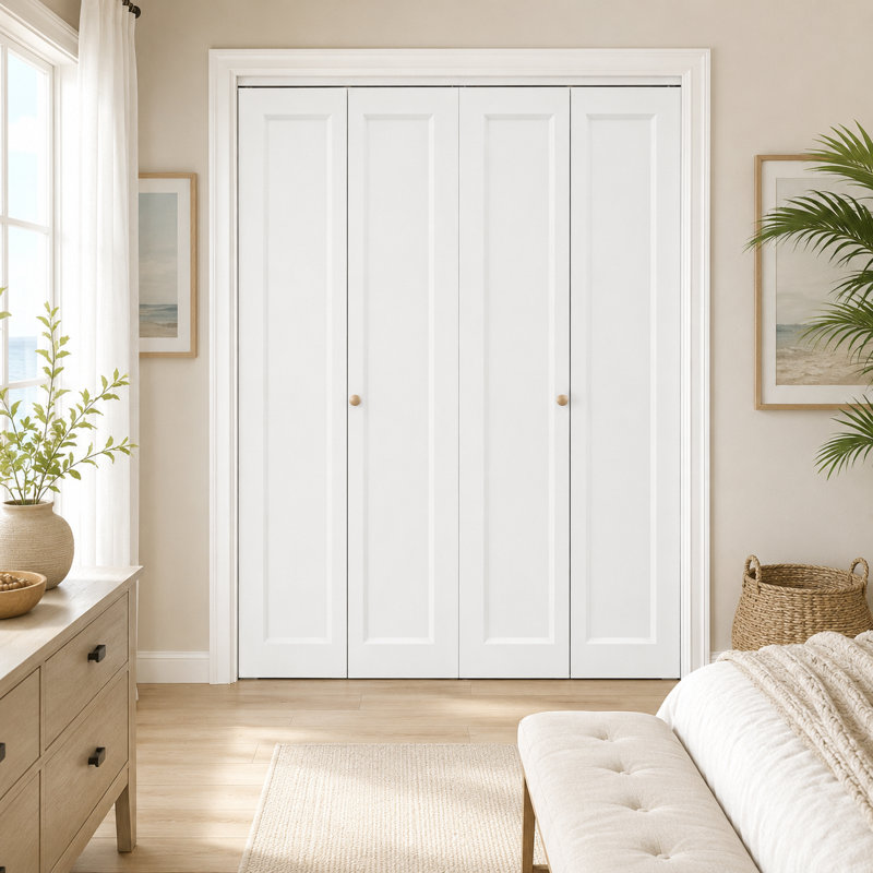 Porte double pliante 48 po x 80 po avec panneau de base en bois massif blanc avec trousse de quincaillerie d'installation (garde-manger, porte de placard)