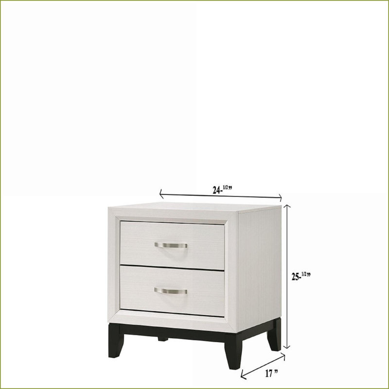 Table de chevet contemporaine blanche à 2 tiroirs avec poignées en métal - Rangement pour chambre à coucher