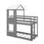 Lit superposé simple au-dessus d'un lit simple en bois avec toit, fenêtre et garde-corps-82100792