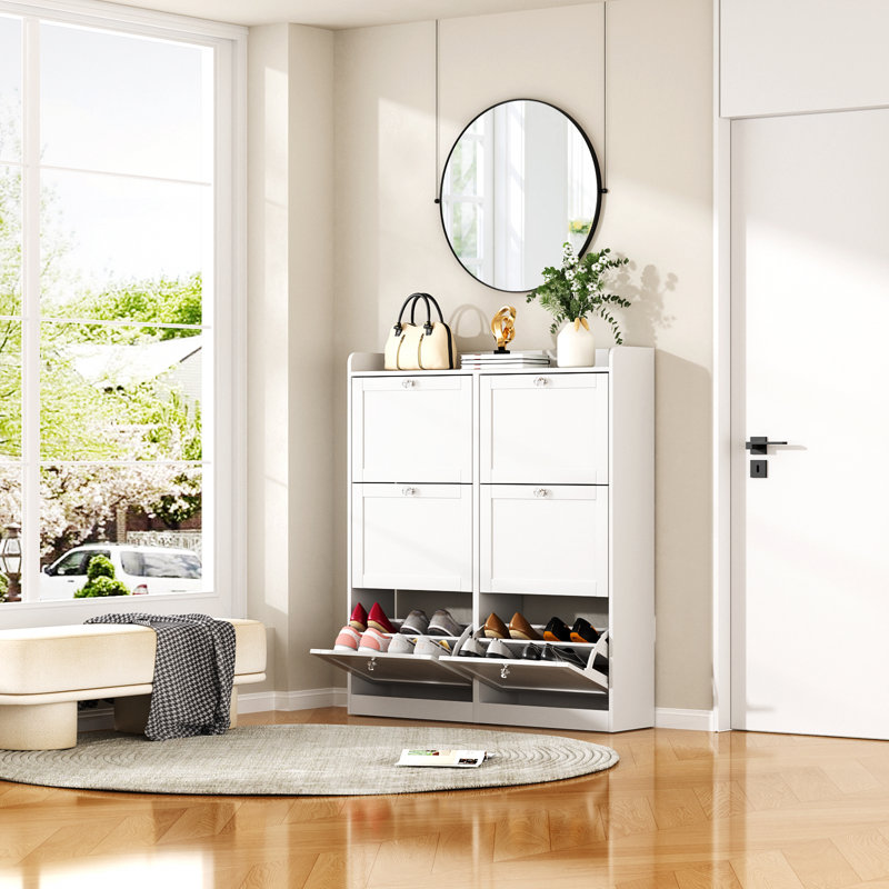 Shoe Cabinet With 6 Flip-top Drawers, Holds 24 Pairs Of Shoes