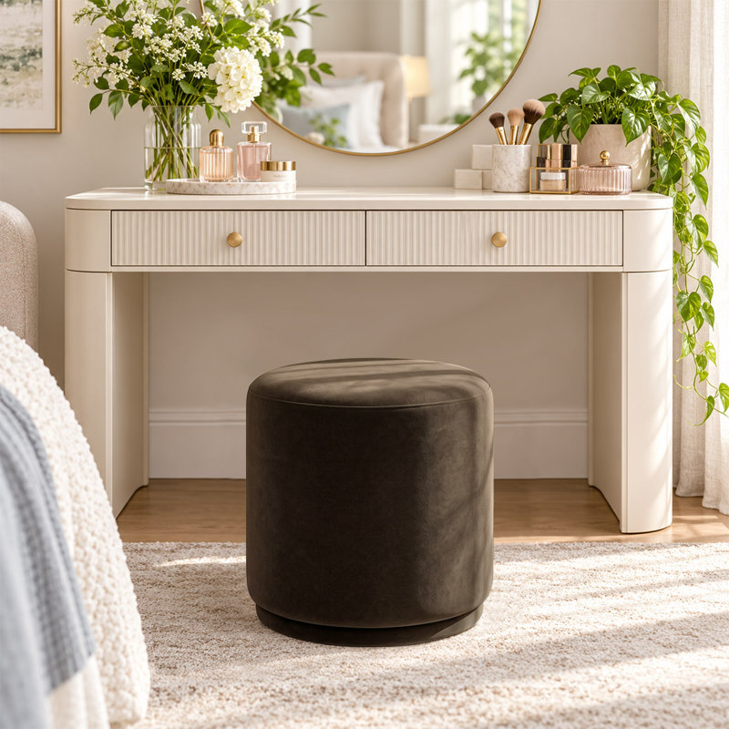 Tabouret de coiffeuse pivotant rond de 47 cm (18,5 po) recouvert de velours, Brun