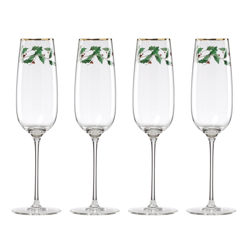 Lenox Holiday Decal Flute Glasses, Set Of 4