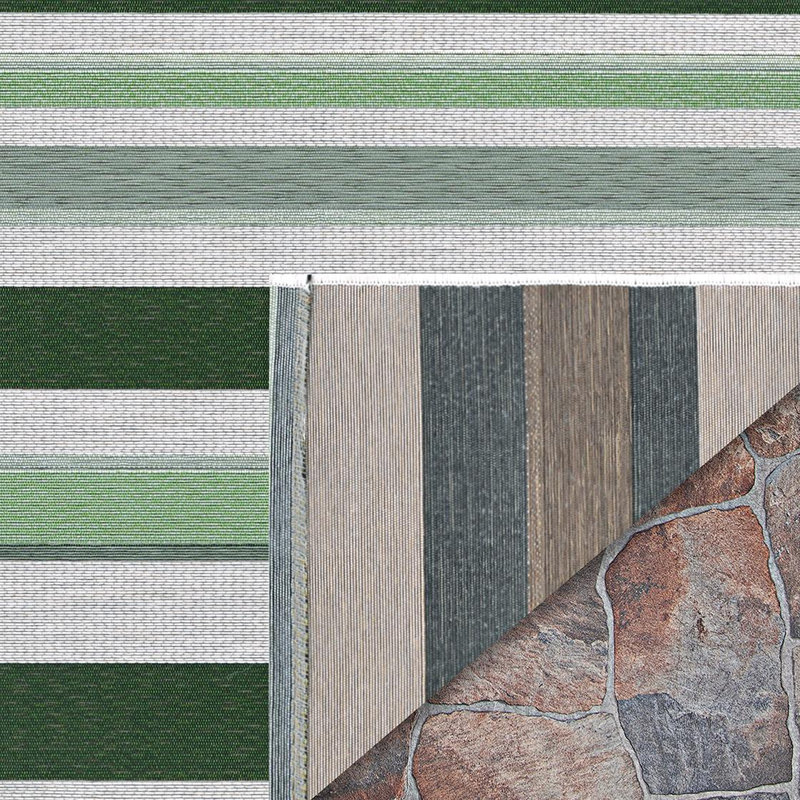 Tapis d'extérieur vert rayé Dolce Performance, Rectangle 8 pi 1 po x 11 pi 2 po