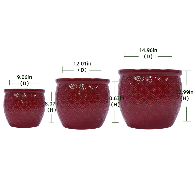15" Outdoor Indoor Ceramic Pot Planter Decorative Planter with Drainage Hole Modern Patio Flower Pot for Garden Living Room Set of 3