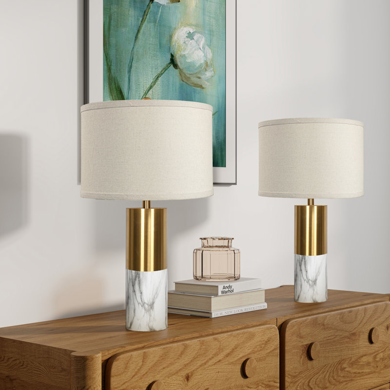 Table Lamp Set, White/Gold