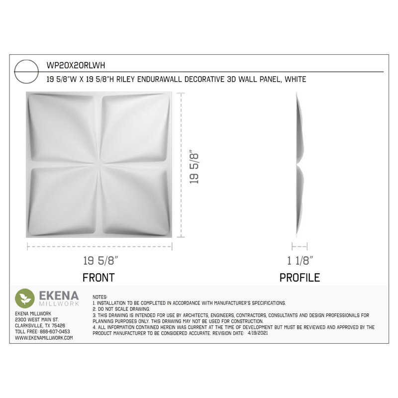 Couvre-panneaux muraux décoratifs 3D H 19 19 pi x l 19 5/8 po Riley Endurawall 26,75 pieds carrés Pi. (10 / PC)