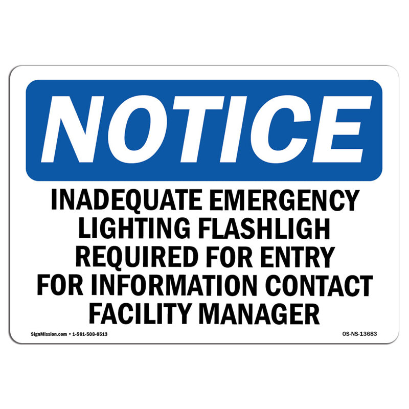 Inadequate Emergency Lighting Flashlight Sign