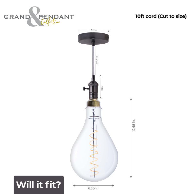 Ensemble d'ampoule et de luminaire suspendu en forme de poire à DEL de 13 watts Arkin, Métal industriel