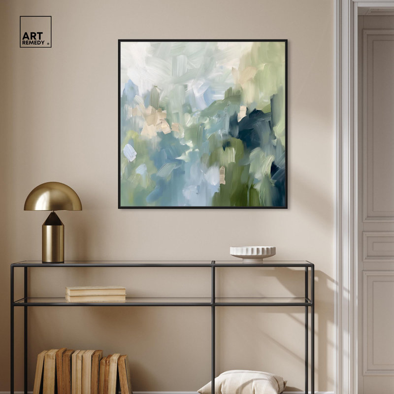 Minted Brush Canvas Minimal Abstracts by Art Remedy, 41" H x 41" W, Gold, Floater Framed Print