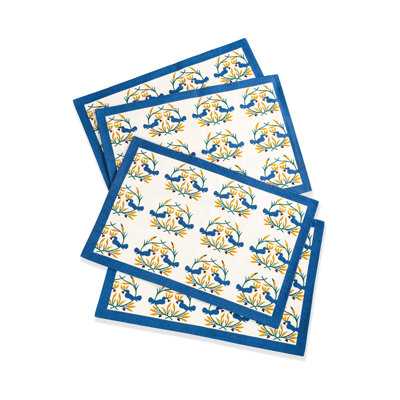 Bluebird Blooms Block Print Cotton Placemats