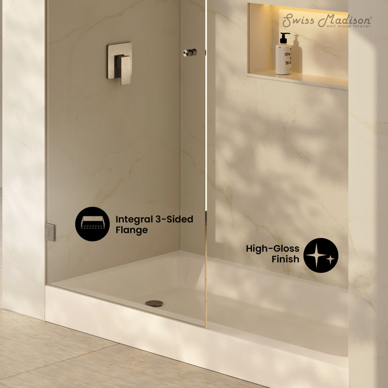 Receveur de douche Voltaire 60 x 30 avec bonde à gauche, fini biscuit brillant, Bisque, Gauche