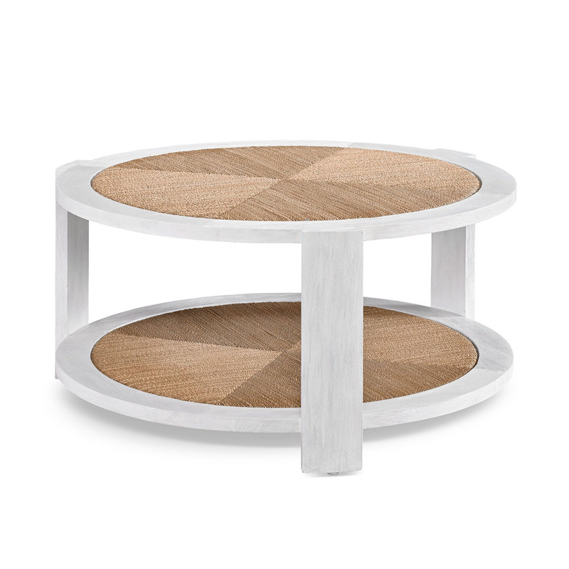 White and Light Brown Rattan Two-Tier Coffee Table