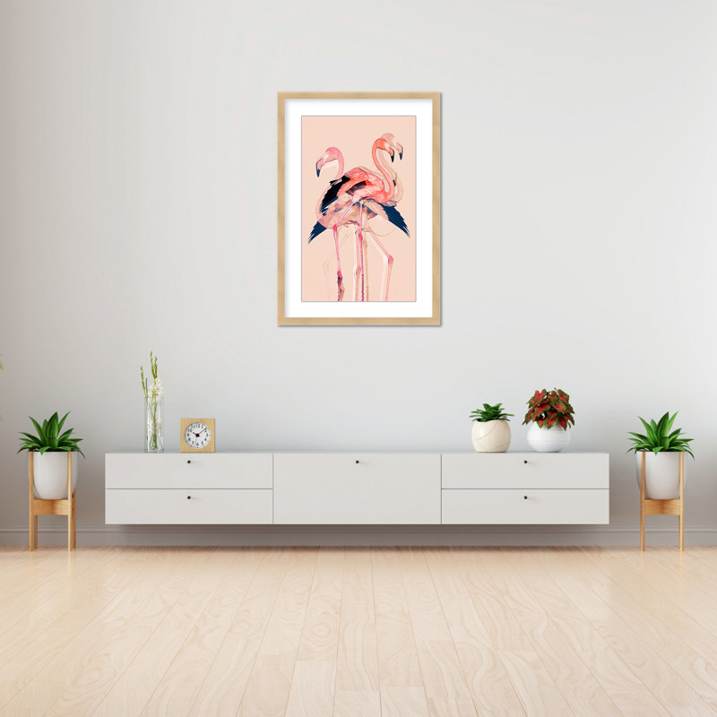 Coastal Retreat Flamingo Flares: Layers Of Abstraction, 30" H x 24" W