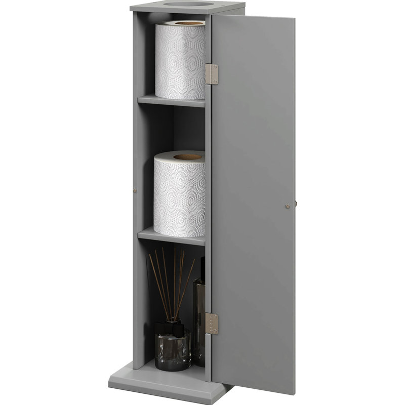 Armoire à papier de toilette grise, unité de coin de salle de bain avec portes et tablettes pour rangement de rangement