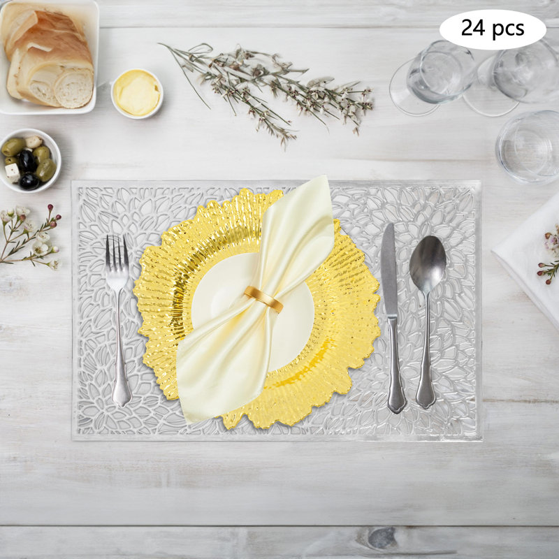  Set of 24 Charger Plates 12.6" Plastic Reef Plate Multicolor Dinner Plates for Party and Wedding Decor, Gold