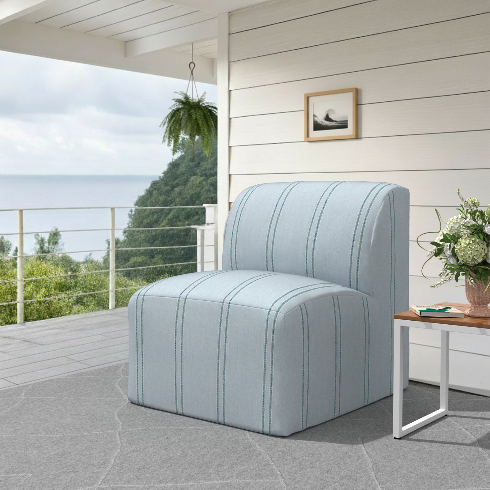 Eliana Outdoor Armless Lounge Chair with Sunbrella Cushions, Wayward Sky