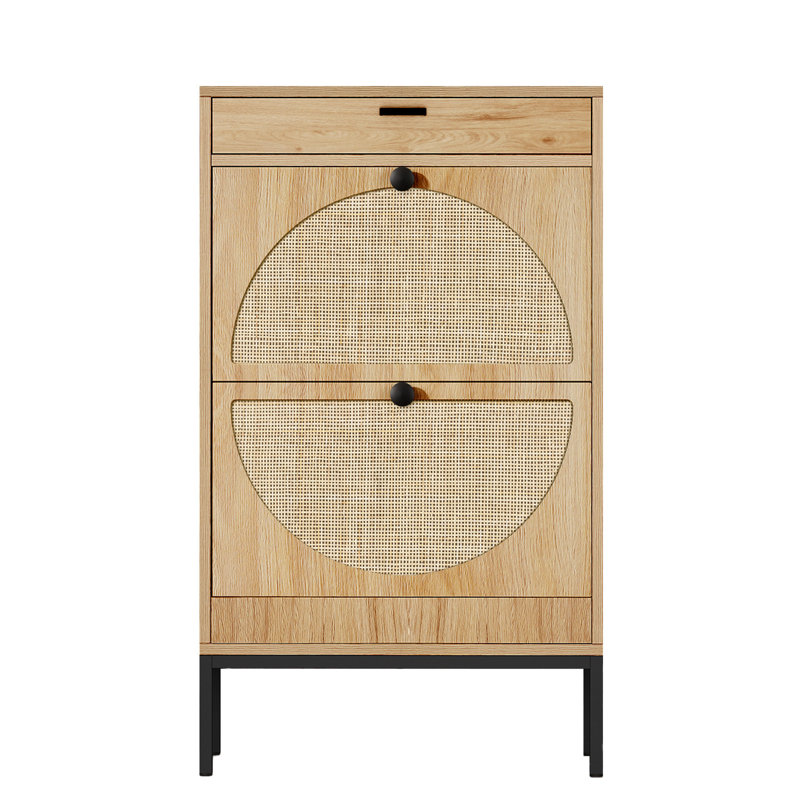 Cerina Boho Natural Rattan Shoe Storage Cabinet, Brown