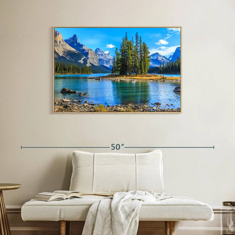 Lac Maligne, Cadre flottant en bois naturel, 40 po x 27 po