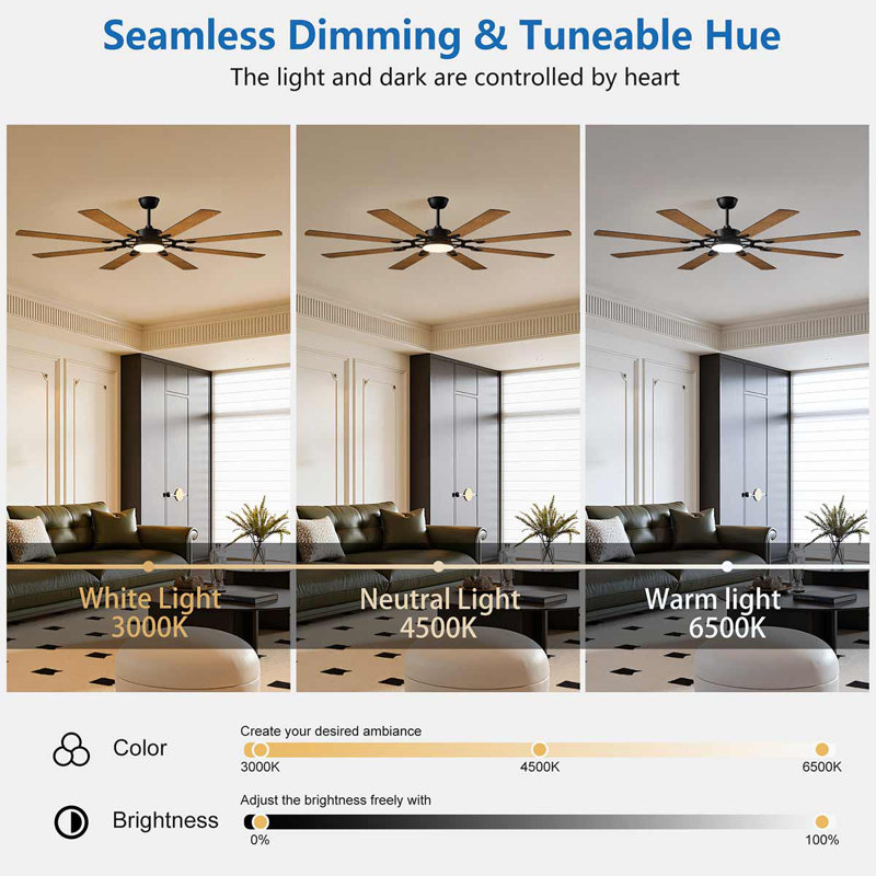 Ventilateur de plafond 52 pouces avec lumières et télécommande, 72" Wide