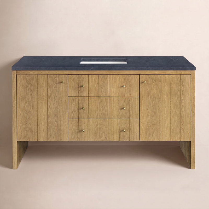 Hudson 60'' Single Bathroom Vanity with Top, Charcoal Soapstone, 8" Widespread, Light Natural Oak
