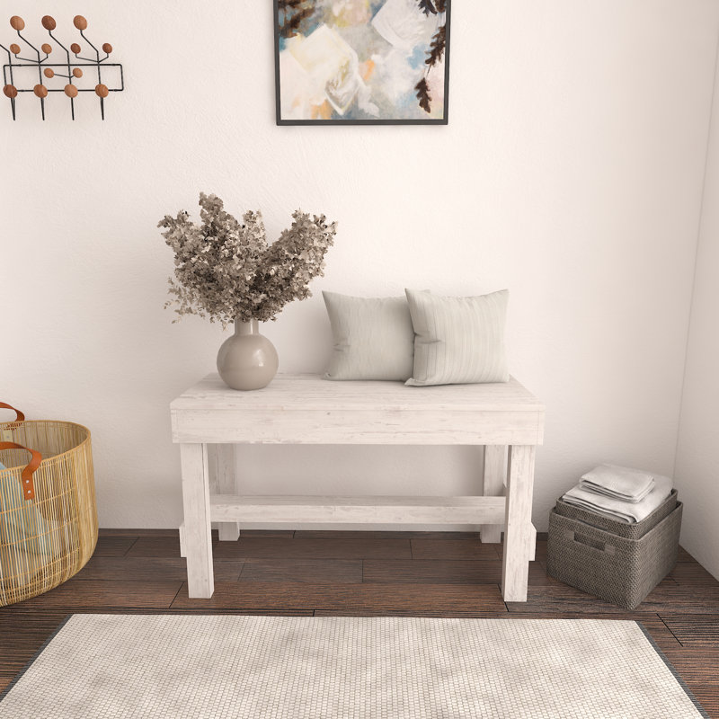 Banc de maison de campagne de style campagnard Janney, Blanc, H 19,5 po x l 35 po x P 12,5 po