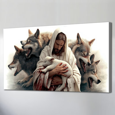 Décoration murale artistique Jésus - Jésus spirituel, art mural sur toile pour la maison, images murales avec des photos de loups et d'agneau