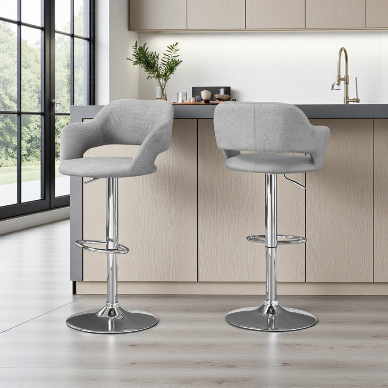 Tabouret de bar pivotant en métal / tissu Sher à quatre pieds argent / gris Sher, H 41,25 po x P 20,76 po x l 22,31 po