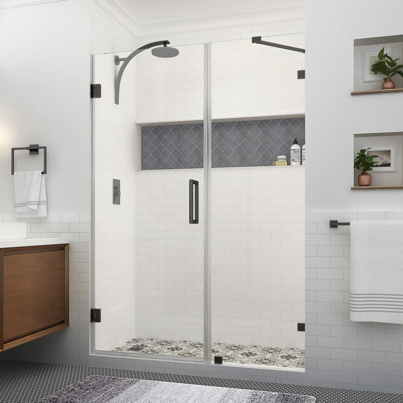 Nautis XL 56.25 in. to 57.25 in. W x 80 in. H Hinged Frameless Shower Door w/Clear StarCast Glass, Oil Rubbed Bronze