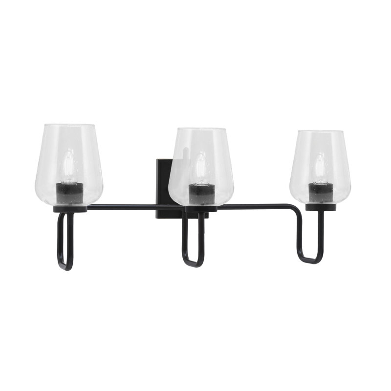 Amarmula 3 Light Bath Bar, Matte Black Finish, 5" Clear Bubble Glass