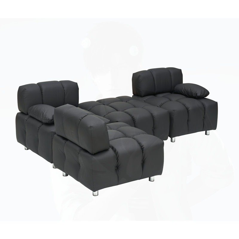 Canapé capitonné capitonné, Cuir noir, H 27,56 po x l 90,6 po x P 33,5 po