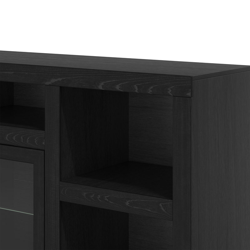 Mocha Brown Oak TV Console with Glass Doors