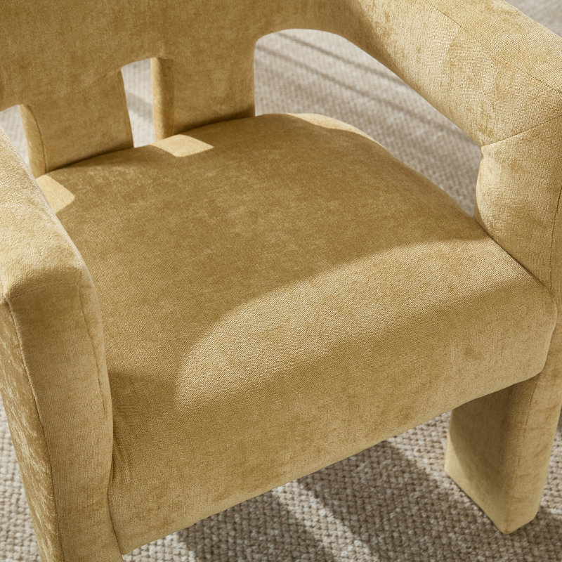 Chaises d'appoint rembourrées avec accoudoirs courbés en chenille Orlin, Jaune