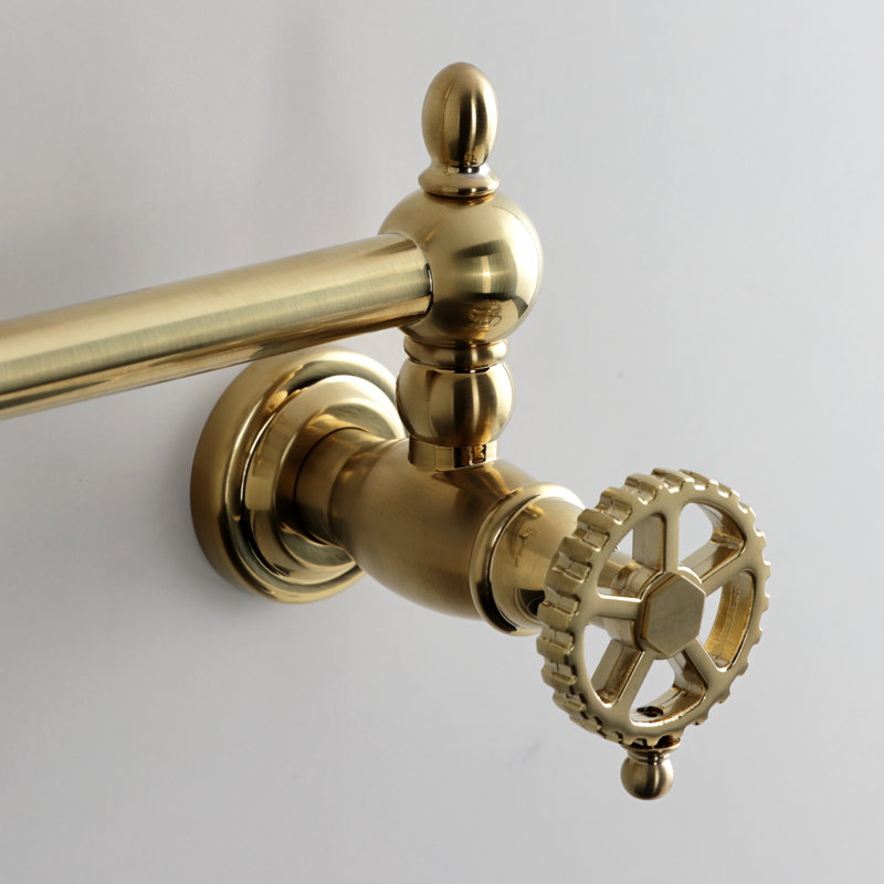 Kingston Brass Fuller Two-Handle 1-Hole Wall Mount Pot Filler Faucet, Brushed Brass