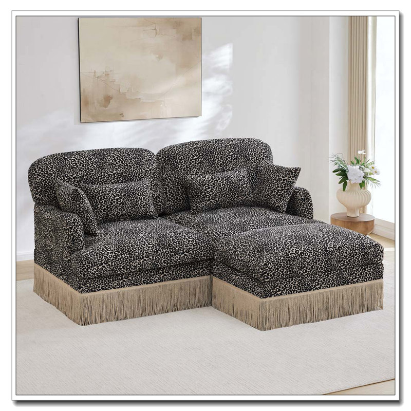 Canapé Comfy Chenille Leopard, kaki + 2 sièges + 1 siège