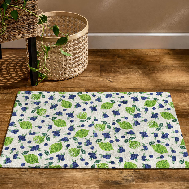 Premium Machine Washable Mayfield  Fruits Rug, 1'8" x 2'6", Linen